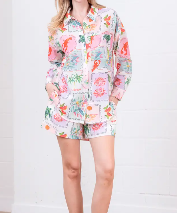 TROPICAL PRINT LONG SLEEVE SHORT SET