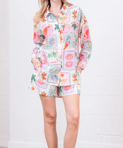 TROPICAL PRINT LONG SLEEVE SHORT SET
