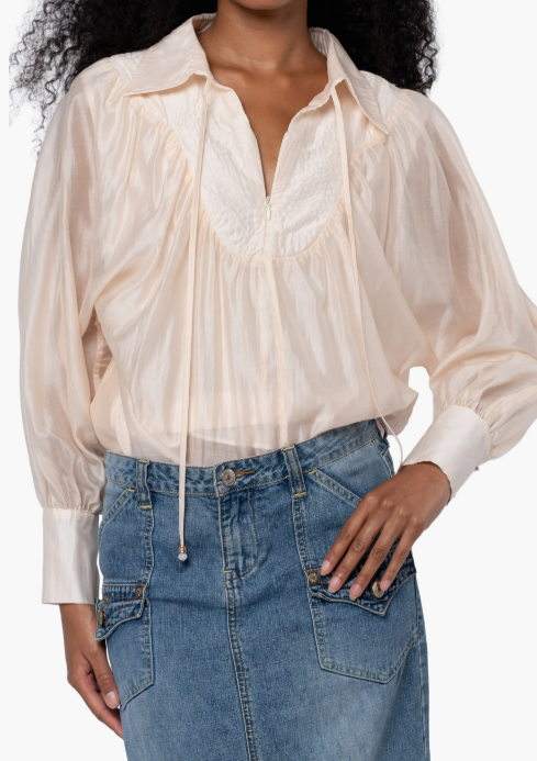 CREAM QUARTER ZIP WITH TOP STITCH DETAIL GEORGINA TOP