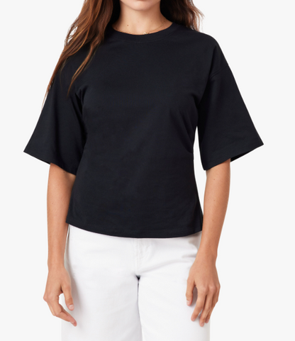 JET BLACK RUCHED WAIST SHORT SLEEVE KAI TOP