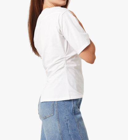 BRIGHT WHITE RUCHED WAIST SHORT SLEEVE KAI TOP