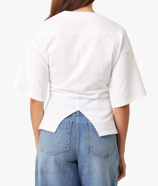 BRIGHT WHITE RUCHED WAIST SHORT SLEEVE KAI TOP