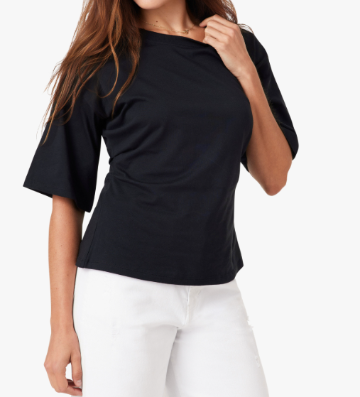JET BLACK RUCHED WAIST SHORT SLEEVE KAI TOP