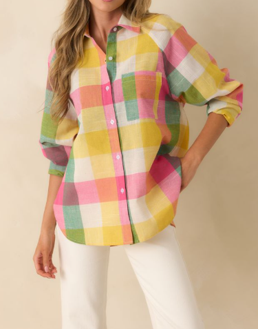 SWEET TART PLAID LONG SLEEVE BUTTON UP PAULA TOP