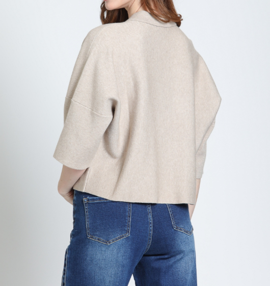 HEATHER SAND COLLARED GOLD BUTTON FRONT KNIT POLO TOP