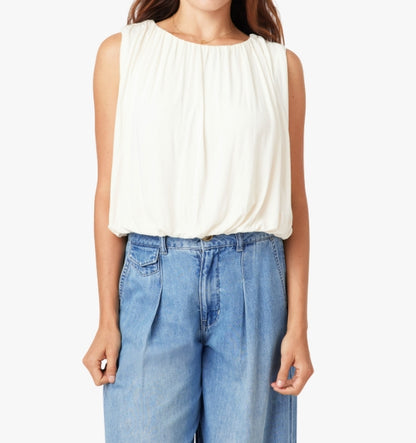 WHISPER WHITE SLEEVELESS BUBBLE KNIT TOP