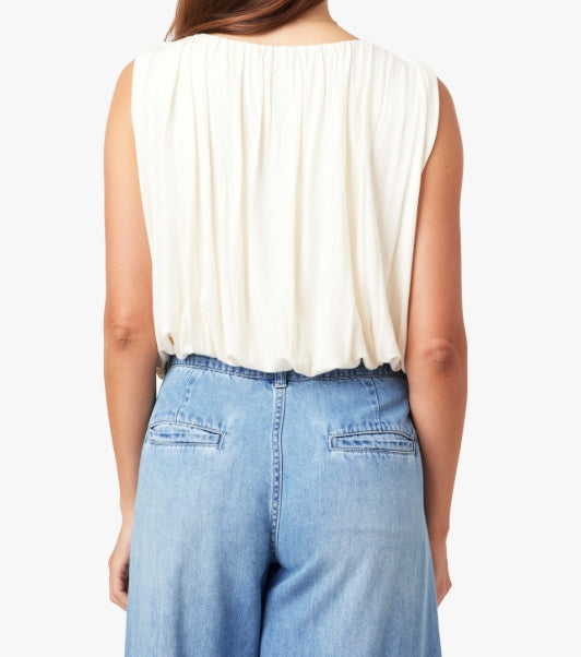 WHISPER WHITE SLEEVELESS BUBBLE KNIT TOP
