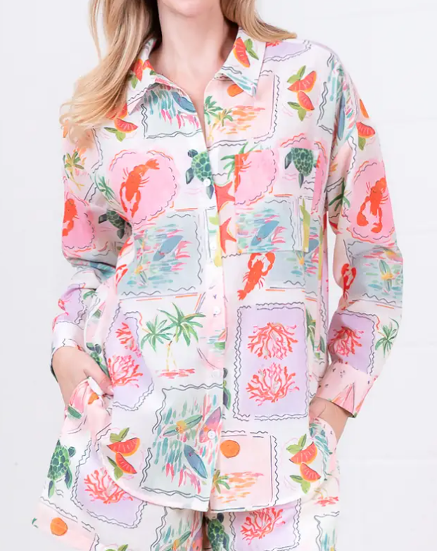 TROPICAL PRINT LONG SLEEVE SHORT SET