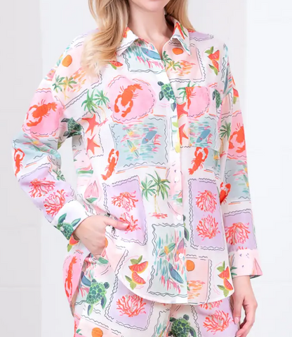 TROPICAL PRINT LONG SLEEVE SHORT SET