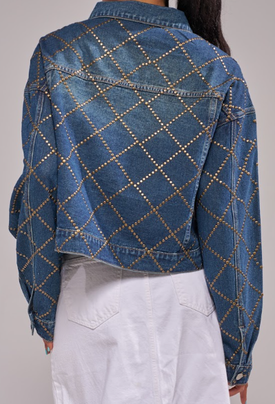 DARK DENIM LONG SLEEVE GOLD NAILHEAD STUD GRAMERCY JACKET