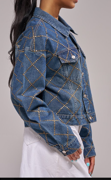 DARK DENIM LONG SLEEVE GOLD NAILHEAD STUD GRAMERCY JACKET