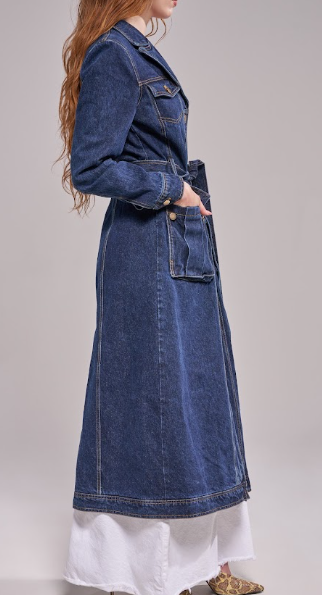 DARK DENIM LONG SLEEVE LUCIENNE TRENCH COAT