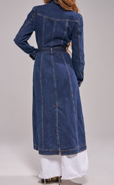 DARK DENIM LONG SLEEVE LUCIENNE TRENCH COAT