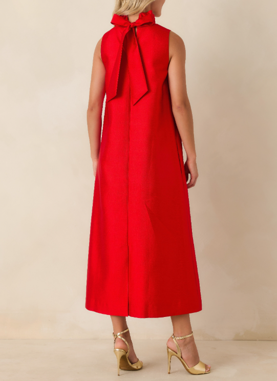 CRANBERRY RED RUFFLE NECK CECILY MAXI DRESS