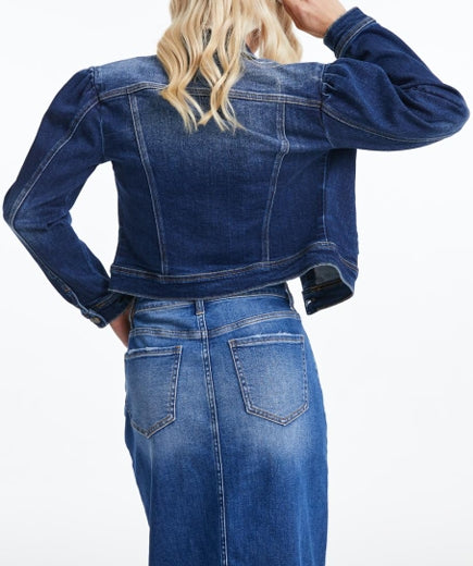 STELLAR PUFFY SLEEVE DARK DENIM JACKET