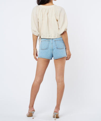 CREAM LACE APPLIQUÉ BALLOON SLEEVE BO CROP TOP