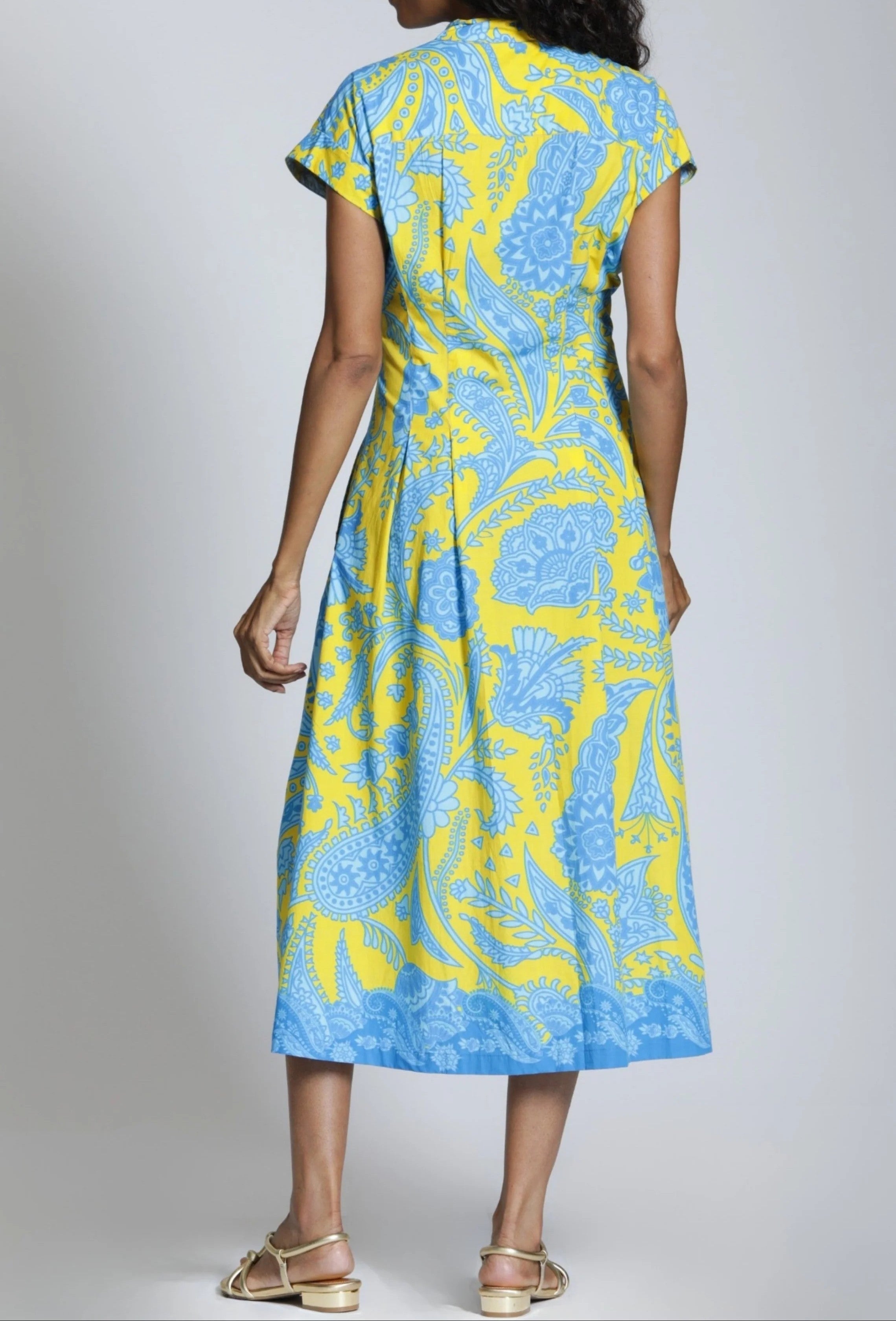 YELLOW MULTI CALYPSO PAISLEY TIE FRONT MIDI DRESS
