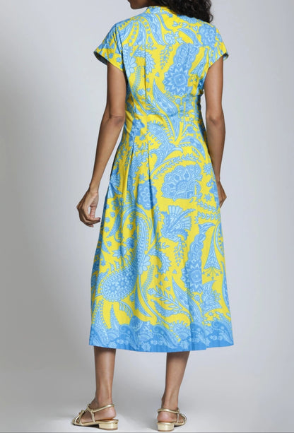 YELLOW MULTI CALYPSO PAISLEY TIE FRONT MIDI DRESS