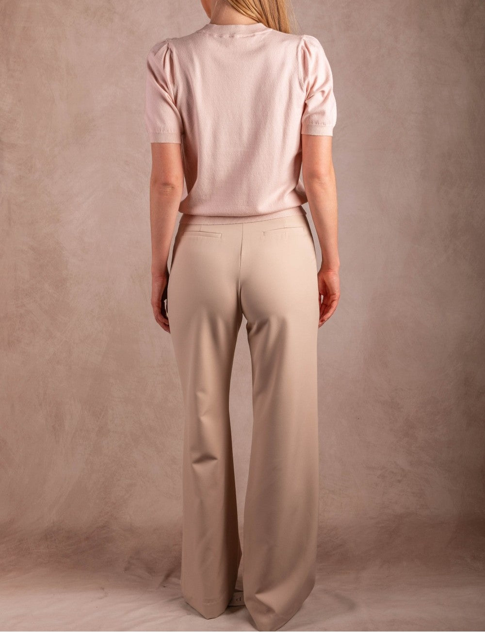 BABY PINK KNIT SHORT PUFF SLEEVE TOP