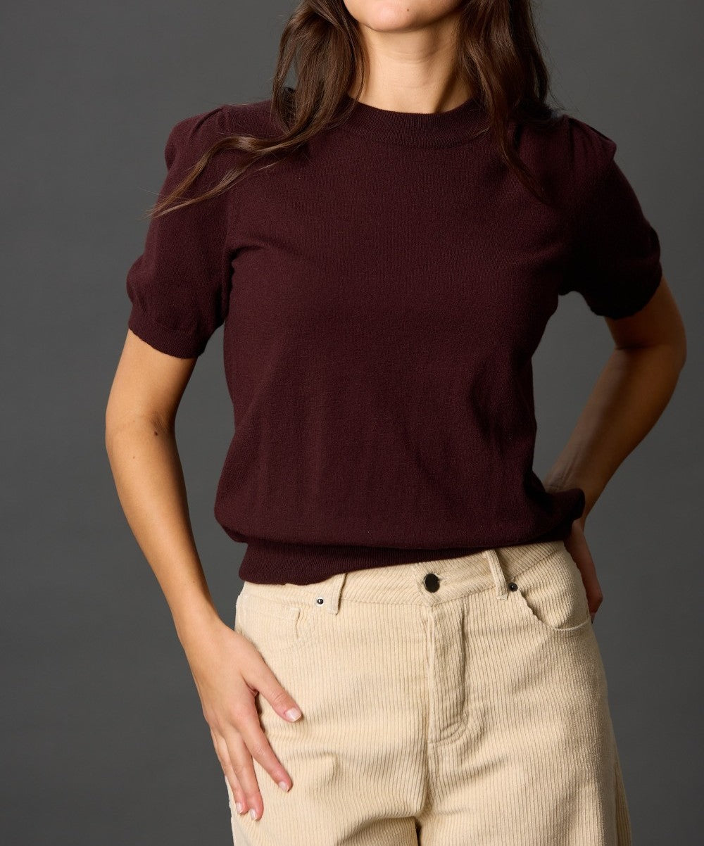 FUDGE KNIT SHORT PUFF SLEEVE TOP