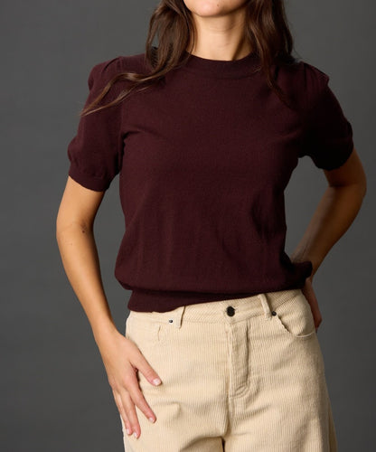 FUDGE KNIT SHORT PUFF SLEEVE TOP
