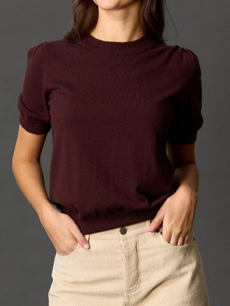 FUDGE KNIT SHORT PUFF SLEEVE TOP