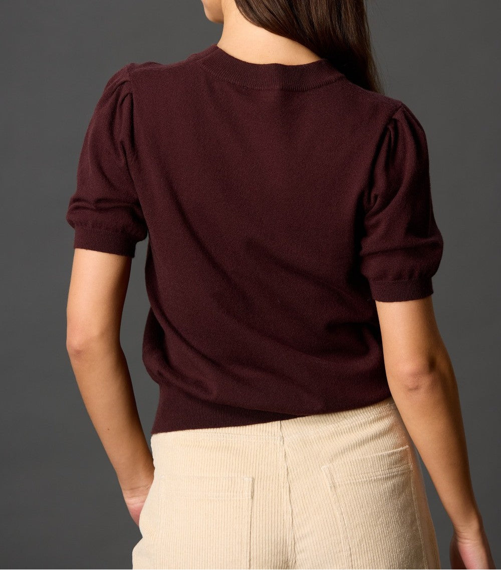 FUDGE KNIT SHORT PUFF SLEEVE TOP