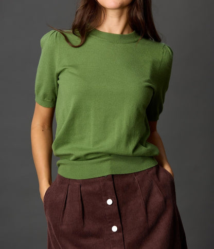 SPRUCE KNIT SHORT PUFF SLEEVE TOP