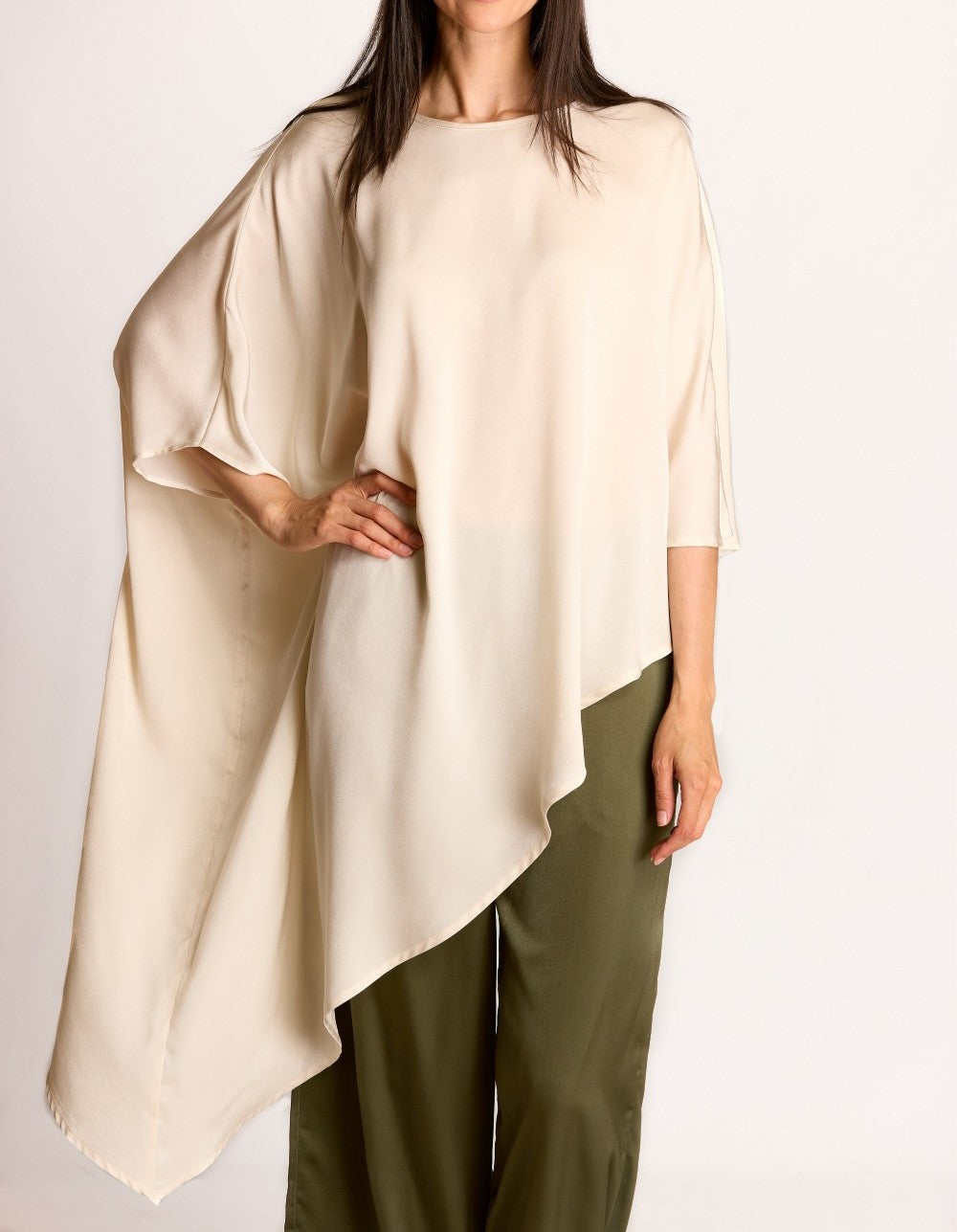 CHAMPAGNE SATIN ASYMMERTRICAL TUNIC TOP