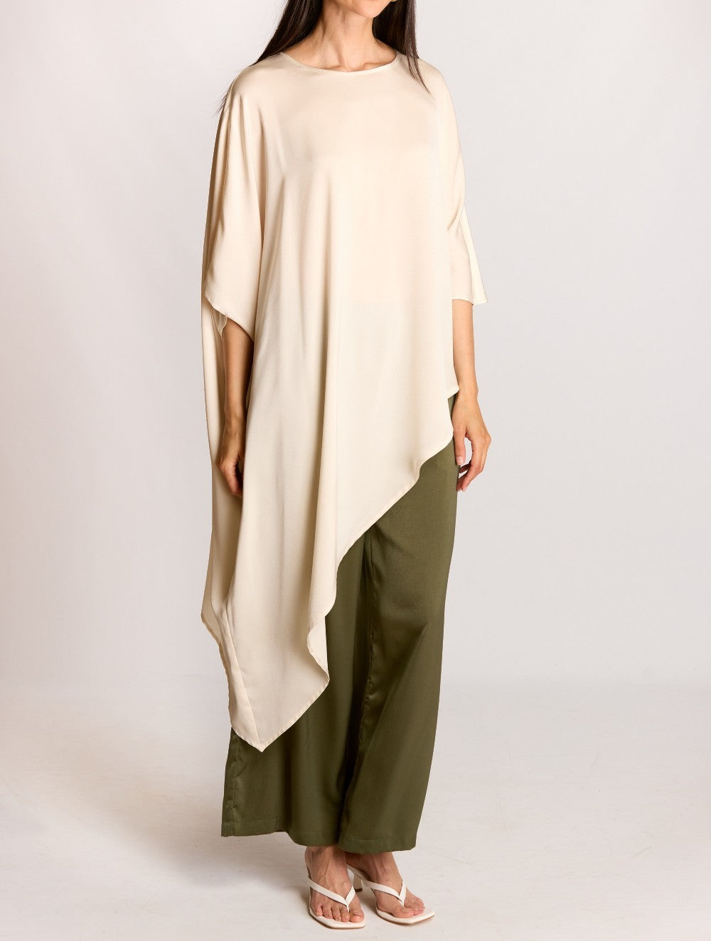 CHAMPAGNE SATIN ASYMMERTRICAL TUNIC TOP