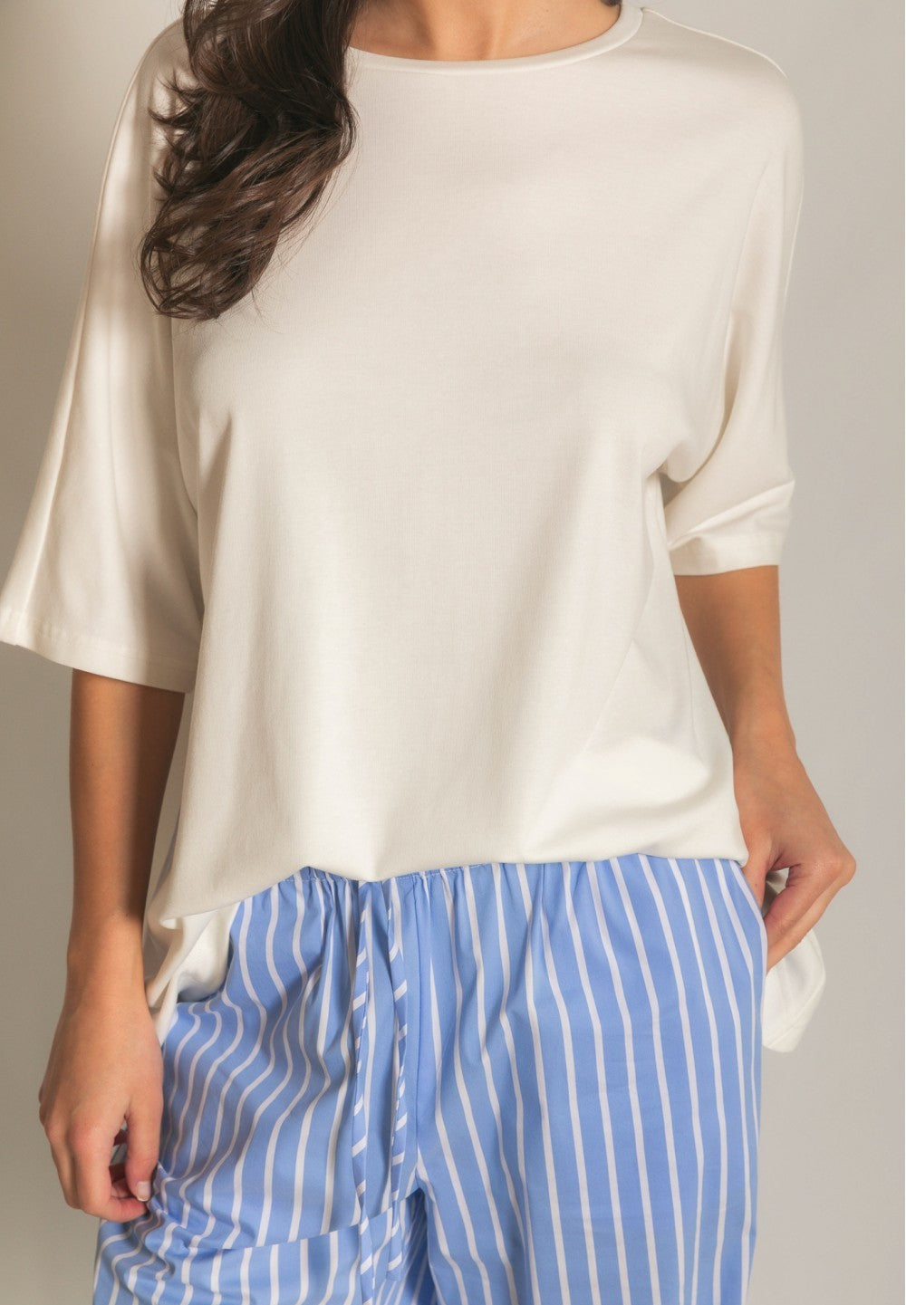 OFF WHITE KNIT MODAL DOLMAN SLEEVE TOP