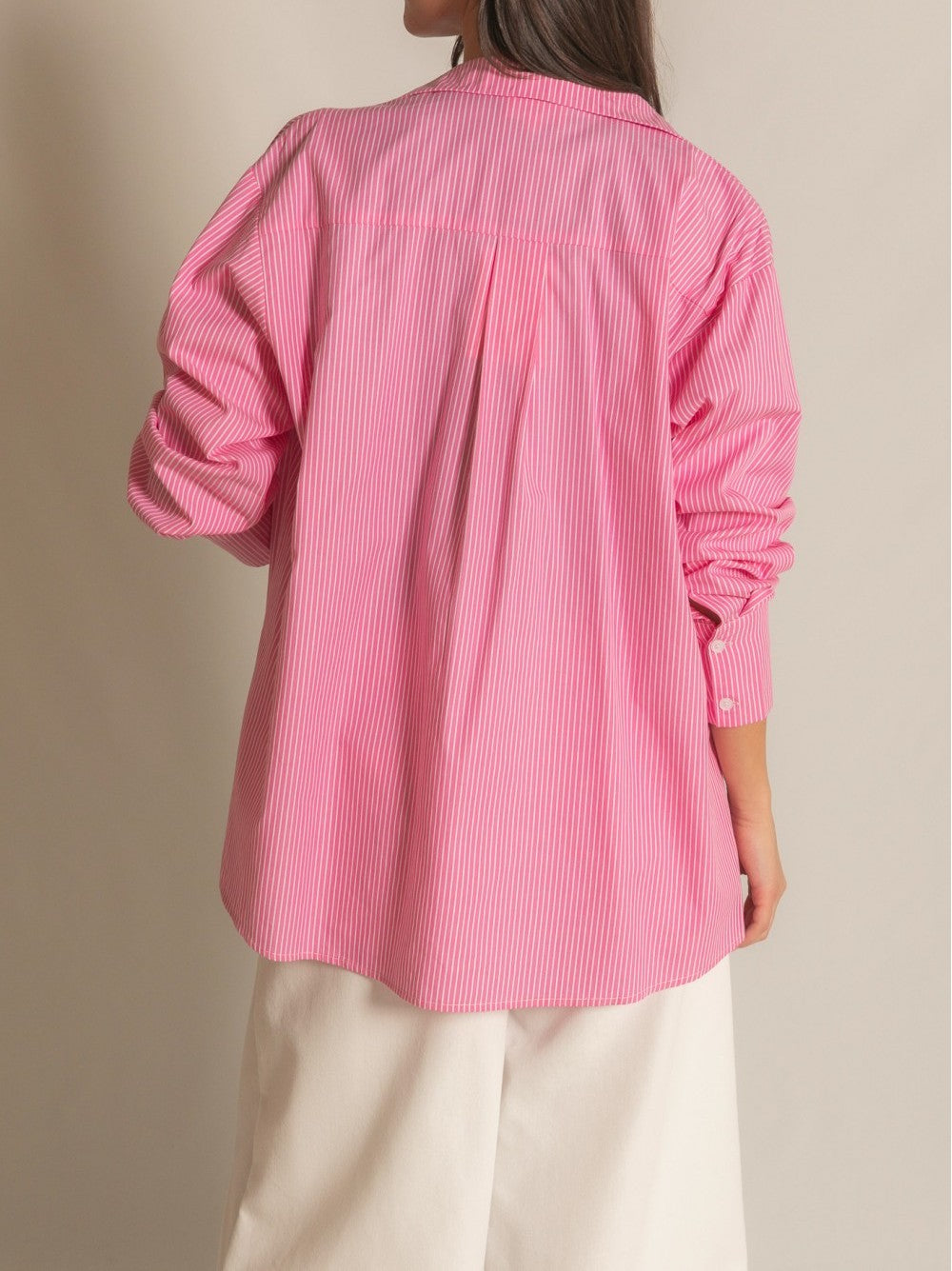 LIGHT PINK STRIPED LONG SLEEVE BUTTON UP TOP
