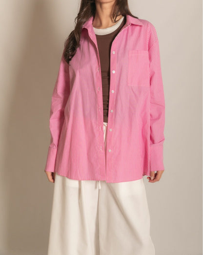 LIGHT PINK STRIPED LONG SLEEVE BUTTON UP TOP