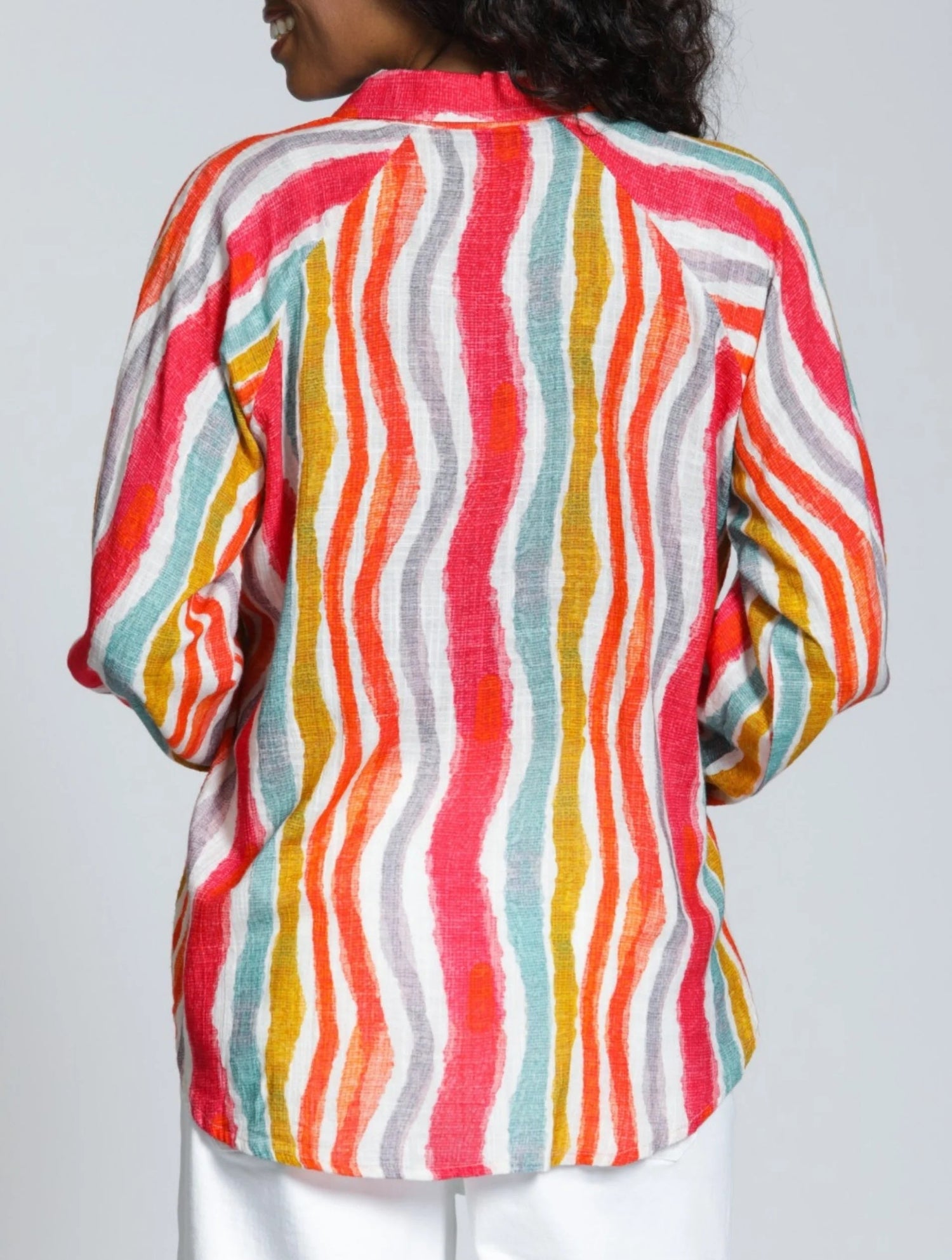 HIBISCUS MULTI PRINT HALF PLACKET LONG SLEEVE PULLOVER TOP