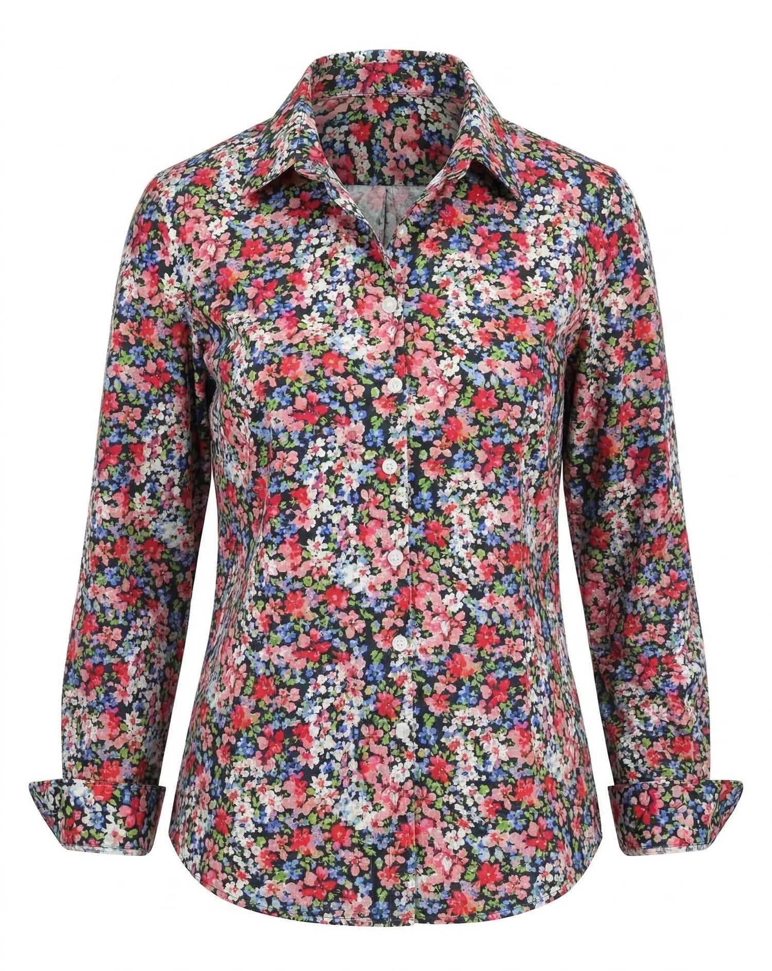RED/BLUE MULTI TWLIGHT BLOOM PRINT CLASSIC BUTTON-UP LONG SLEEVE SHIRT