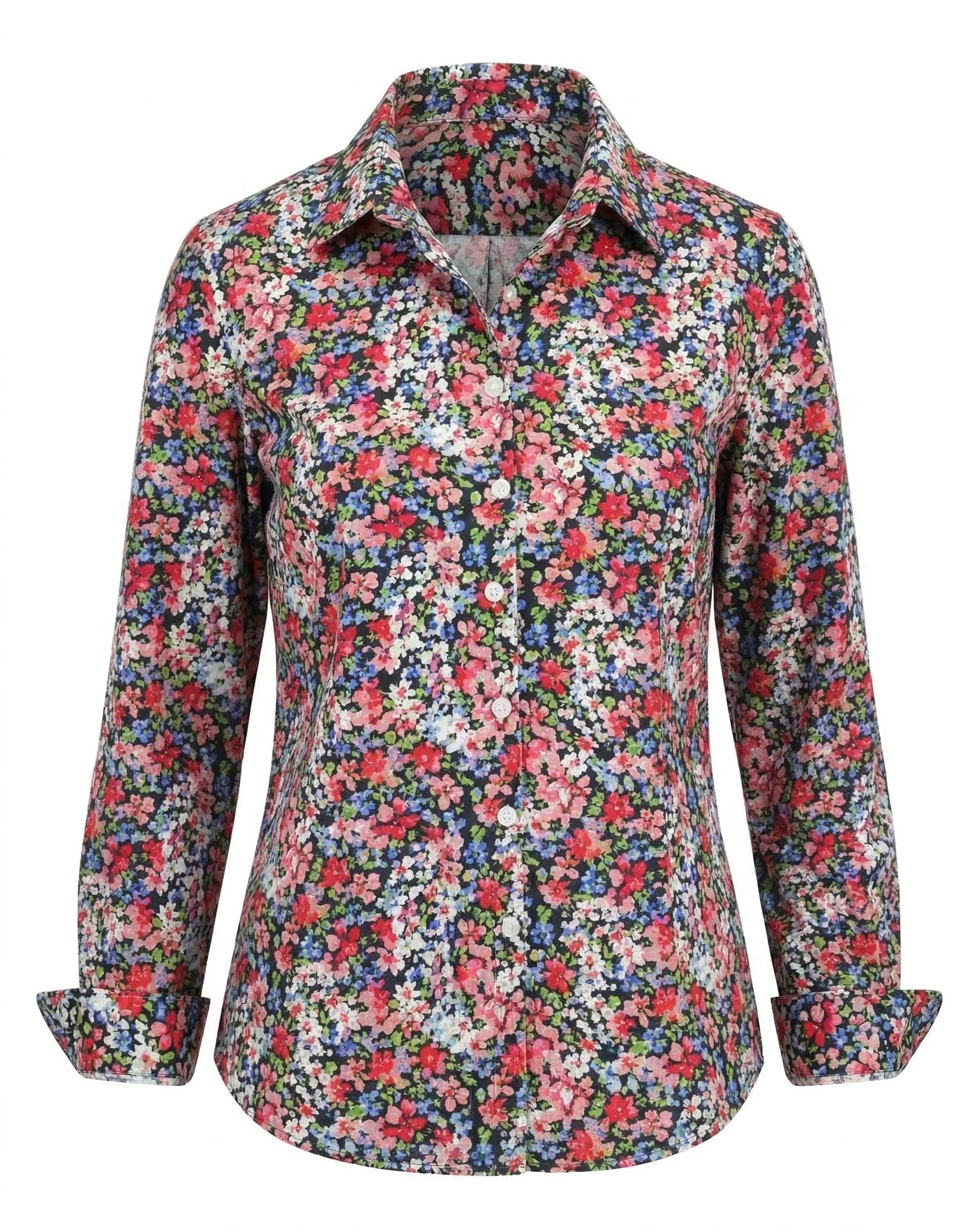 RED/BLUE MULTI TWLIGHT BLOOM PRINT CLASSIC BUTTON-UP LONG SLEEVE SHIRT