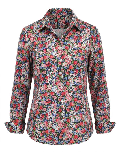 RED/BLUE MULTI TWLIGHT BLOOM PRINT CLASSIC BUTTON-UP LONG SLEEVE SHIRT