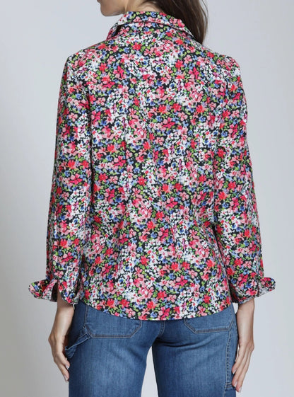 RED/BLUE MULTI TWLIGHT BLOOM PRINT CLASSIC BUTTON-UP LONG SLEEVE SHIRT
