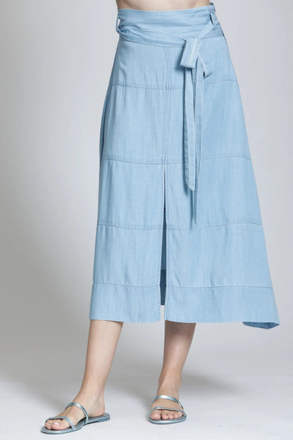 LIGHT INDIGO TENCEL A-LINE WAIST TIE SKIRT
