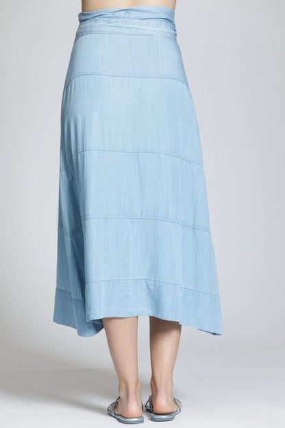 LIGHT INDIGO TENCEL A-LINE WAIST TIE SKIRT
