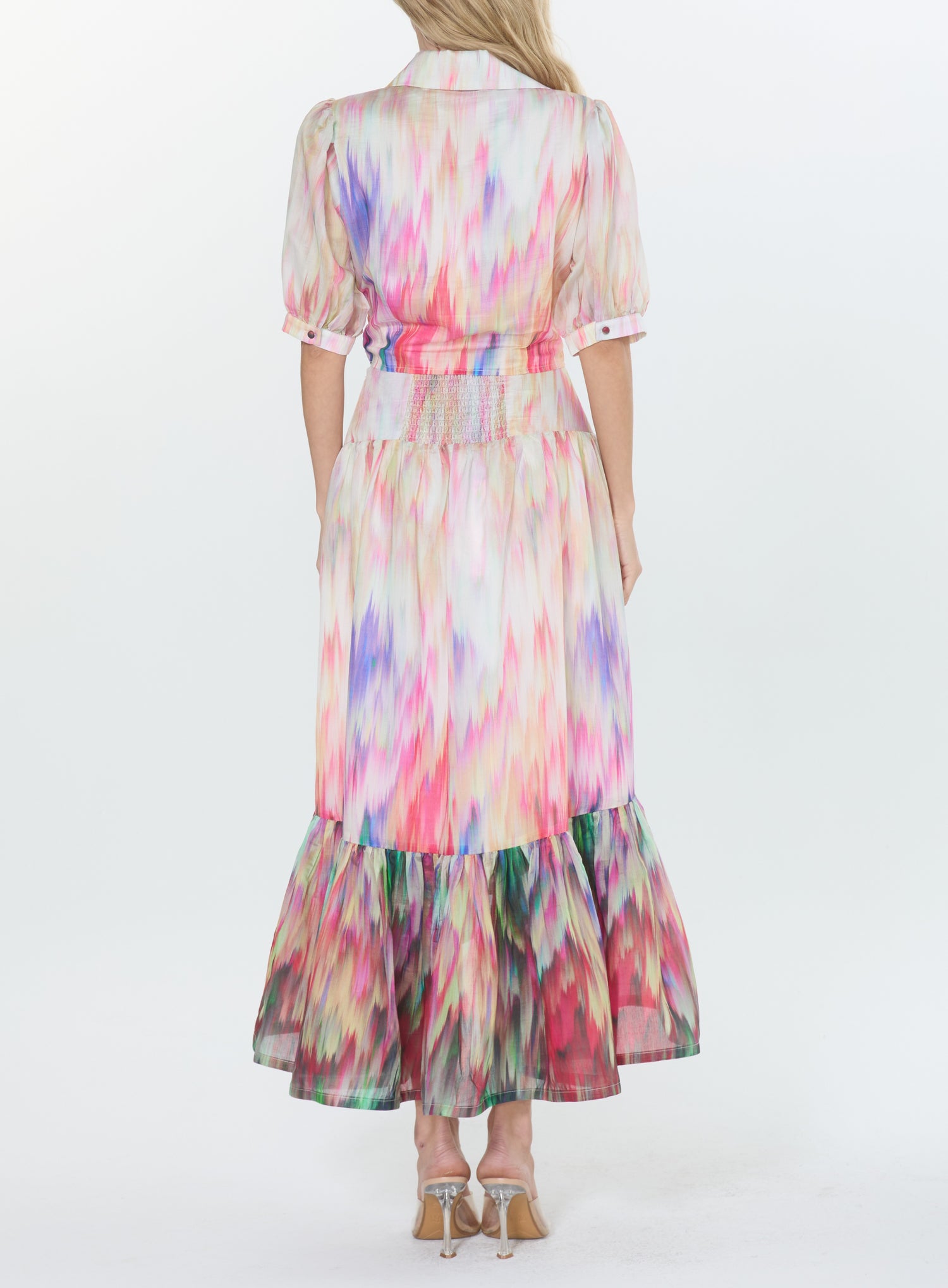 CREAM MULTI WATERCOLOR PRINT HIGH-LOW MAXI AVA SKIRT