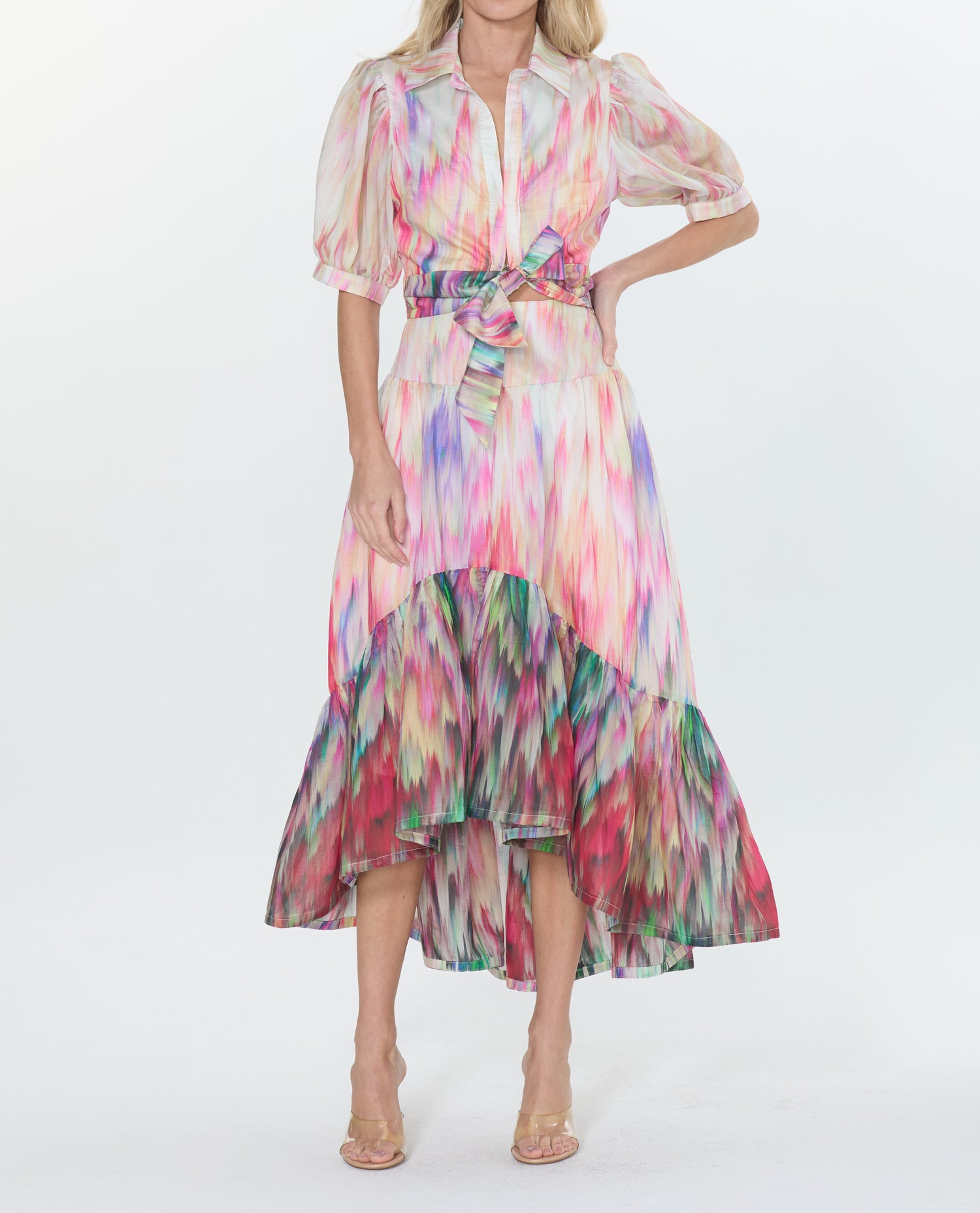 CREAM MULTI WATERCOLOR PRINT HIGH-LOW MAXI AVA SKIRT