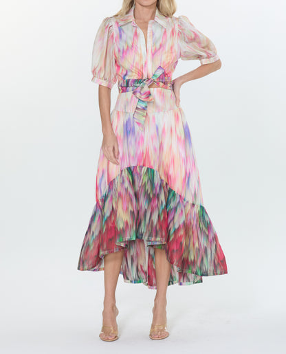 CREAM MULTI WATERCOLOR PRINT HIGH-LOW MAXI AVA SKIRT