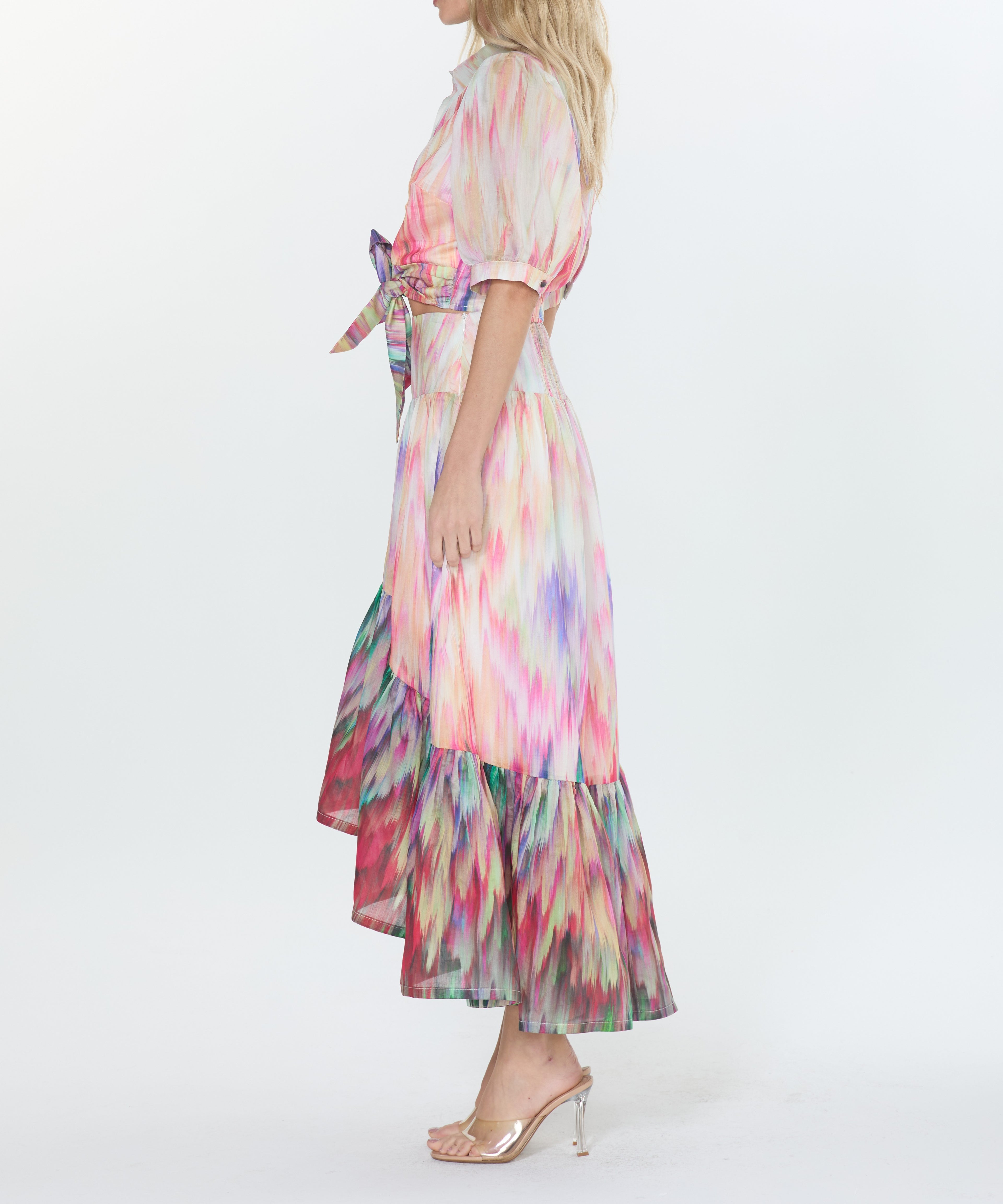 CREAM MULTI WATERCOLOR PRINT HIGH-LOW MAXI AVA SKIRT