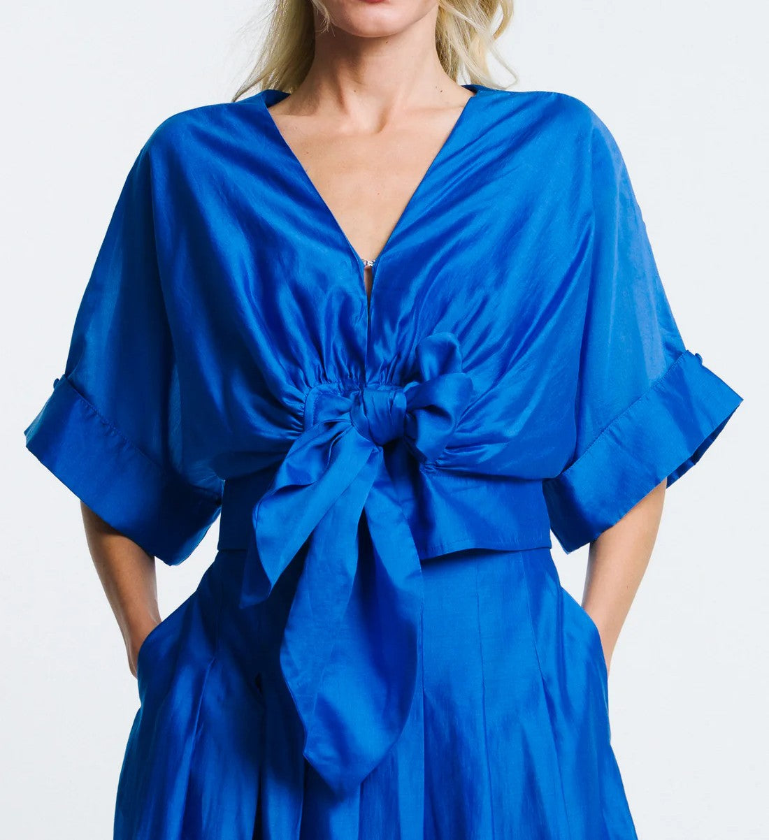 BLUE TIE FRONT CLARISA BLOUSE