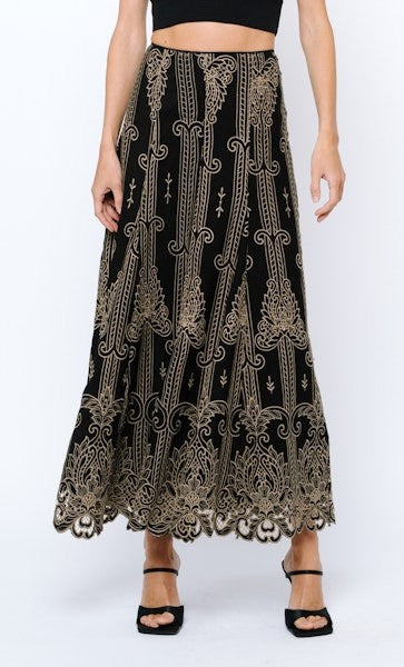 BLACK/TAUPE TWO TONE LACE CUTOUT BECCA SKIRT