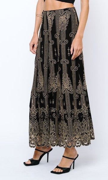 BLACK/TAUPE TWO TONE LACE CUTOUT BECCA SKIRT