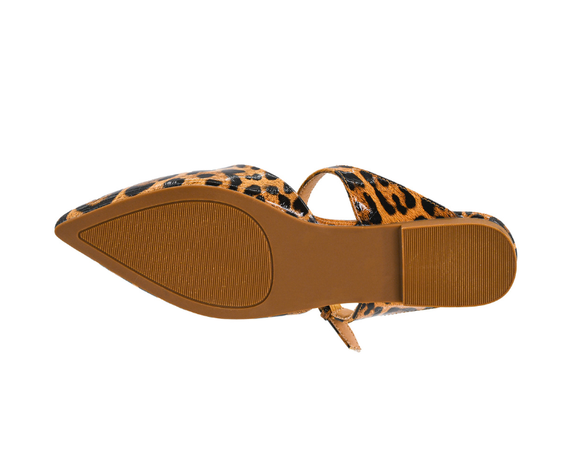 GLOSSY LEOPARD WANNA GRAB DRINKS POINTED TOE MARY JANE SLIP ON MULE