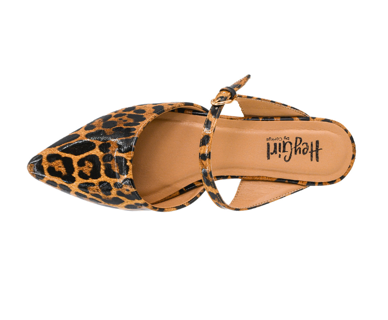 GLOSSY LEOPARD WANNA GRAB DRINKS POINTED TOE MARY JANE SLIP ON MULE