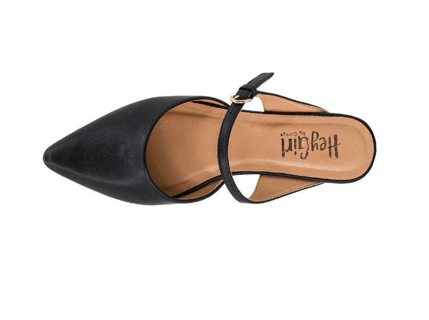 BLACK WANNA GRAB DRINKS POINTED TOE MARY JANE SLIP ON MULE